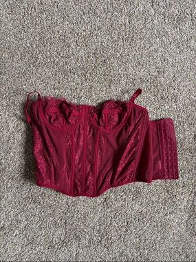 Red Lace Longline Bustier Corset Top - Women Intimates